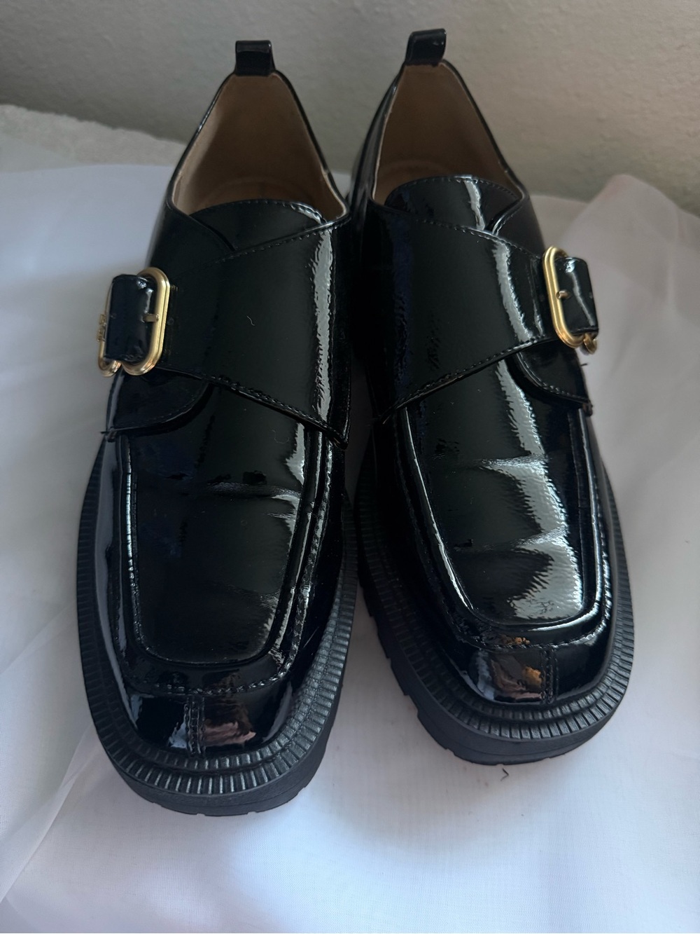 Sam Edelman Lora Black Patent Leather Lug Sole Monk Strap Loafers Women’s 9 - Picture 2 of 7